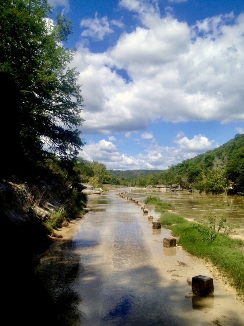 A river and road at Laity Lodge